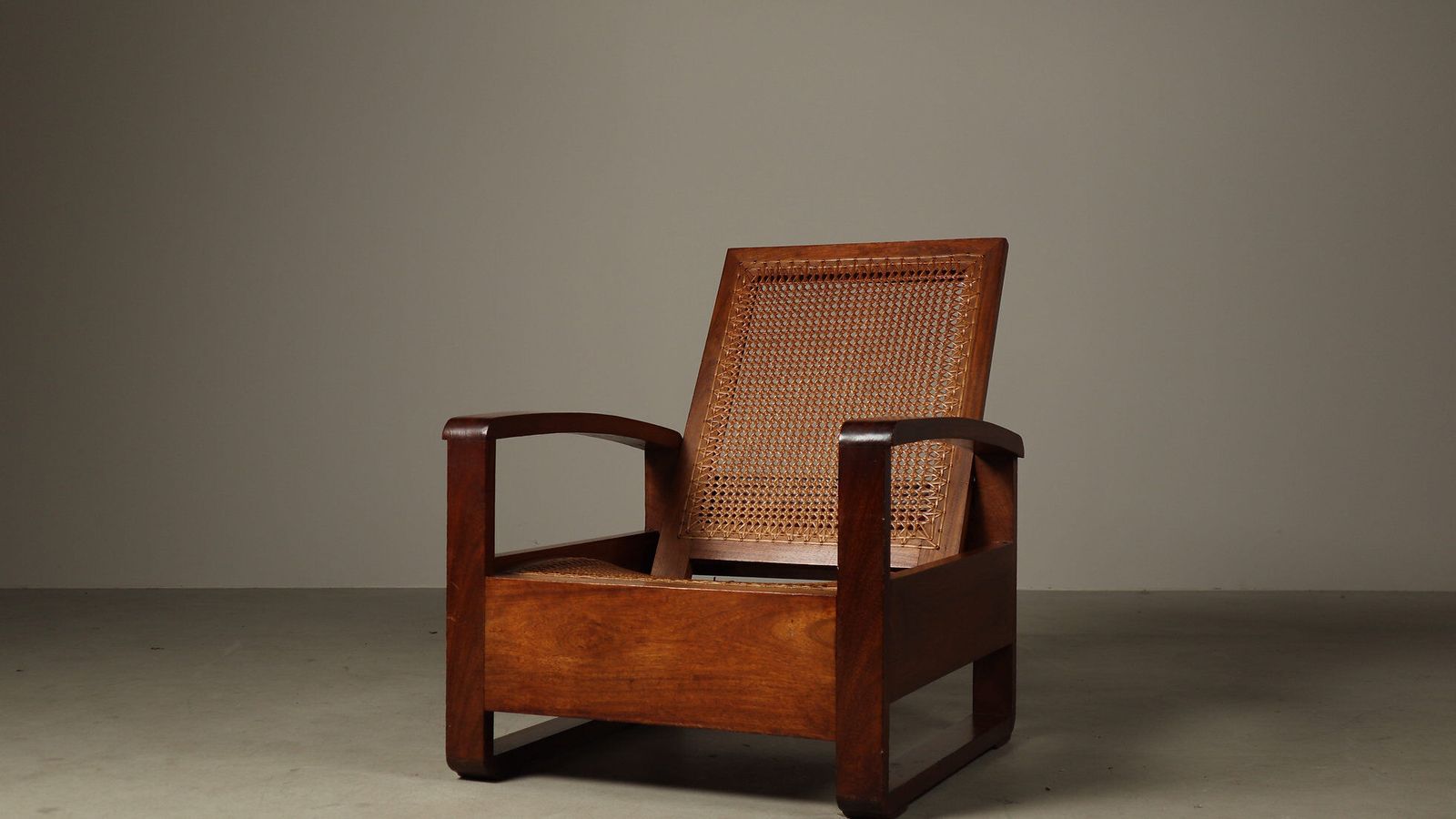 Mid Century Architectural Teak Lounge Chair With Cane Seat, 1950s photo for sale
