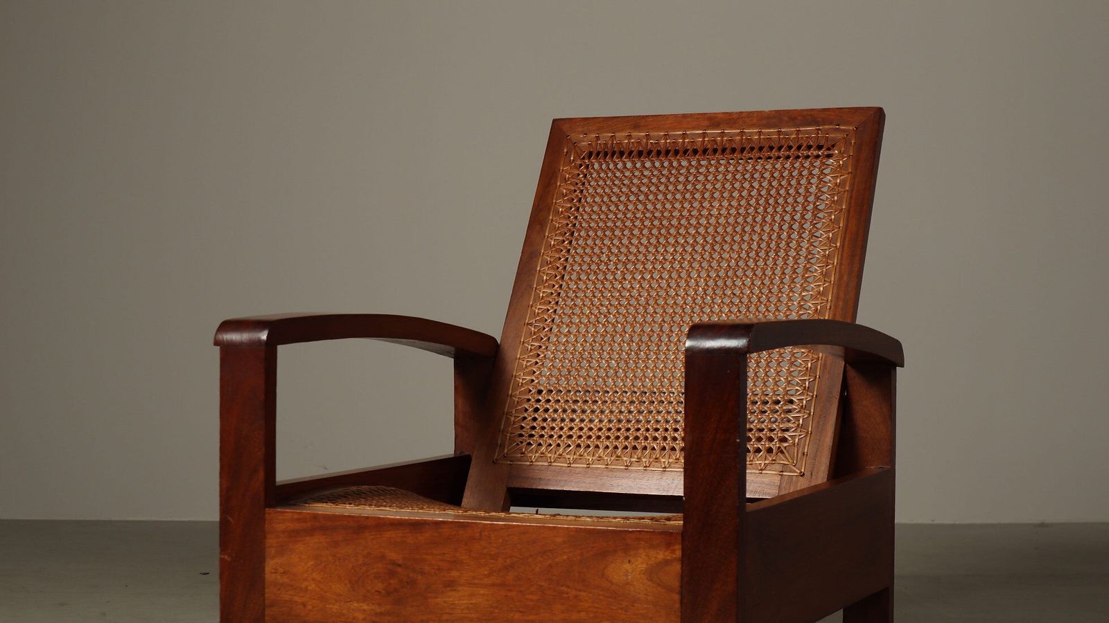Mid Century Architectural Teak Lounge Chair With Cane Seat, 1950s photo 2205.0