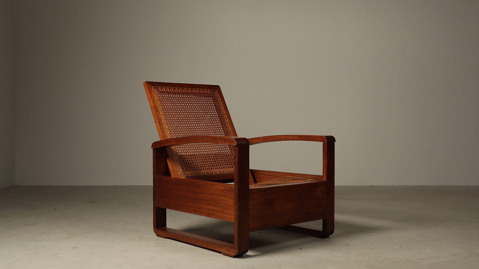 Mid Century Architectural Teak Lounge Chair With Cane Seat, 1950s photo buy