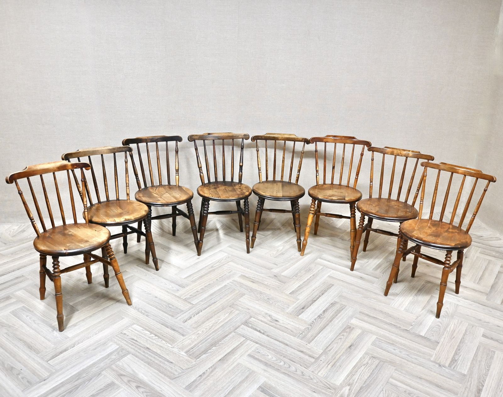 Harlequin Set Of 8 Penny Seat Ibex Windsor Kitchen Dining Chairs photo for sale