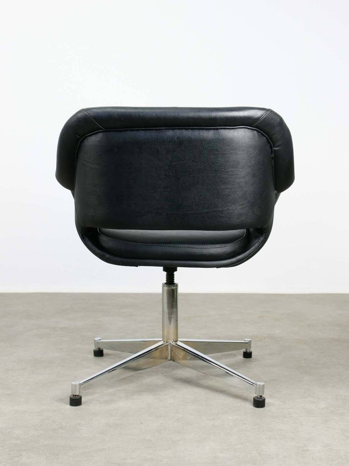 Vintage Italian Black Leatherette And Chrome Swivel Chair, 70s photo for sale