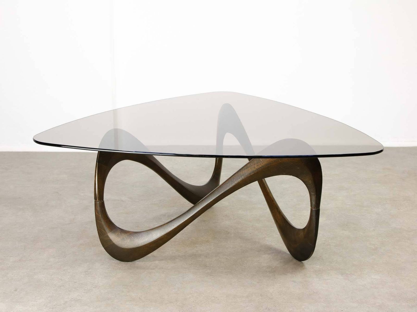 Italian Organic "Snake" Wooden And Smoked Glass Coffee Table, 1960s photo furniture