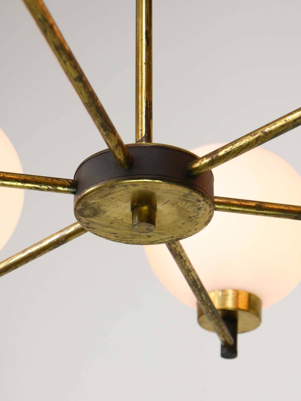 Mid Century Italian Brass And Opaline Chandelier photo vintage