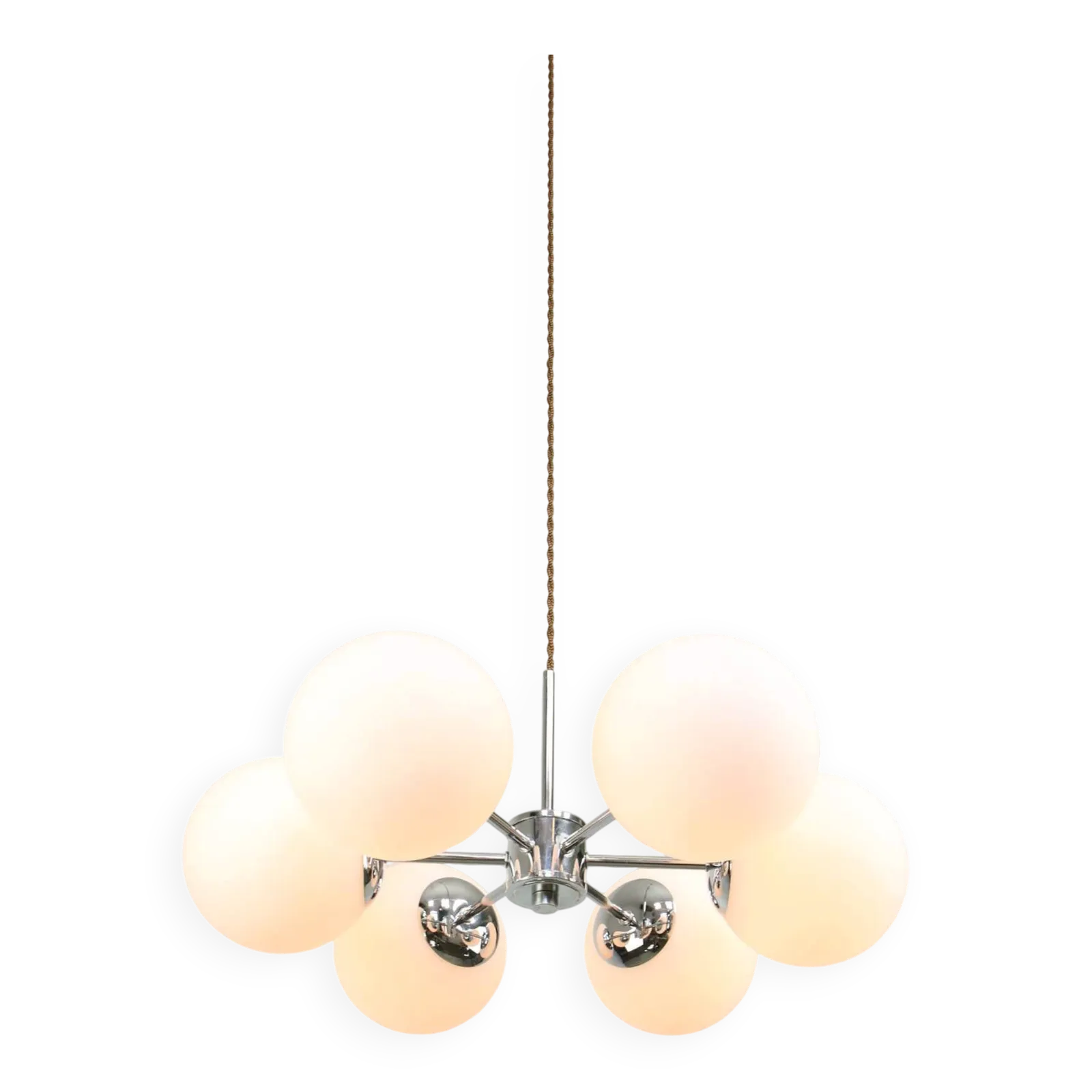 Space Age Italiaanse Sputnik Kroonluchter in Chroom en Opaal Glas, jaren 1970