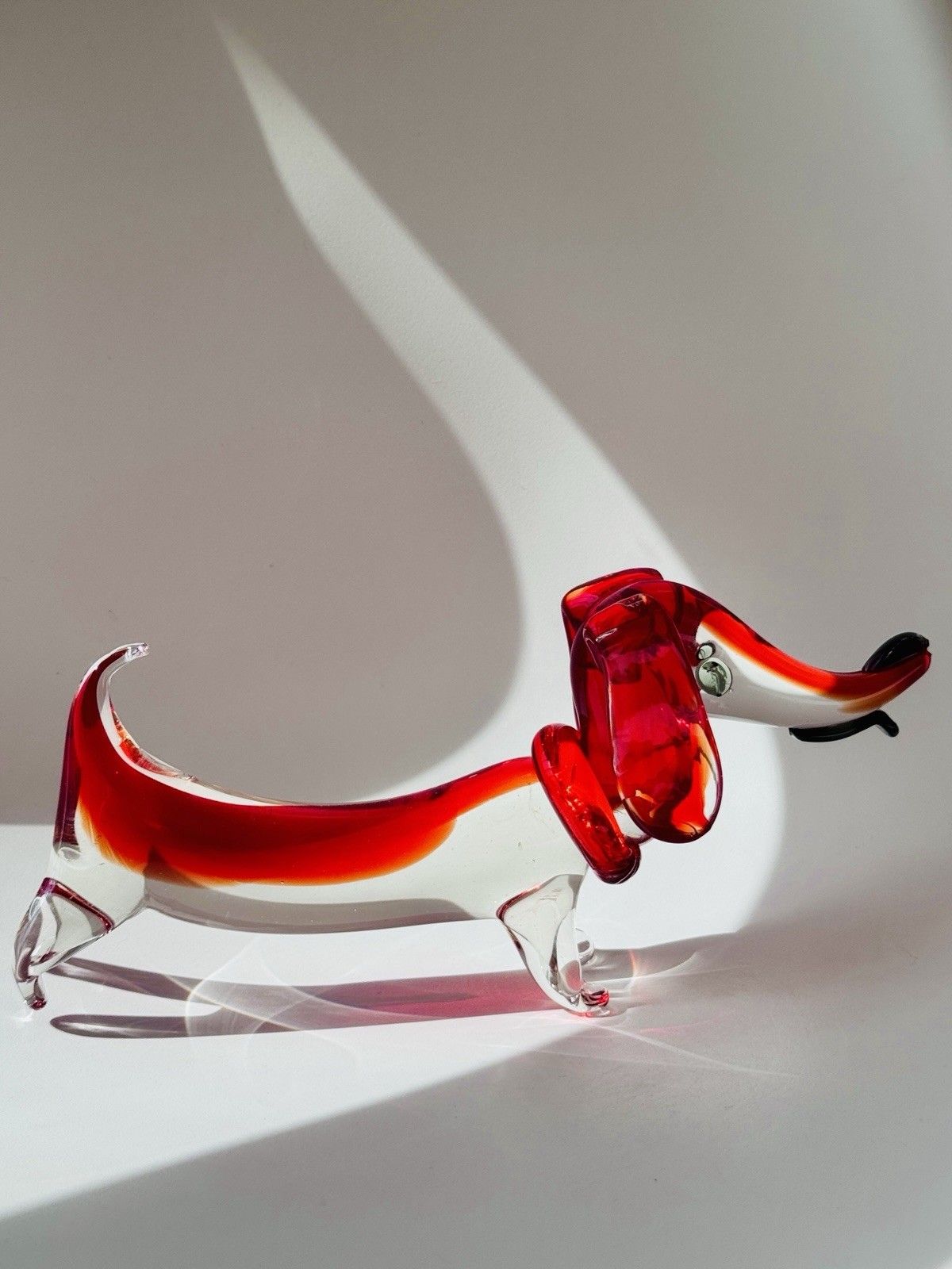 Vintage Murano Dachshund Dog Sculpture In Red & Clear Sommerso Glass photo furniture