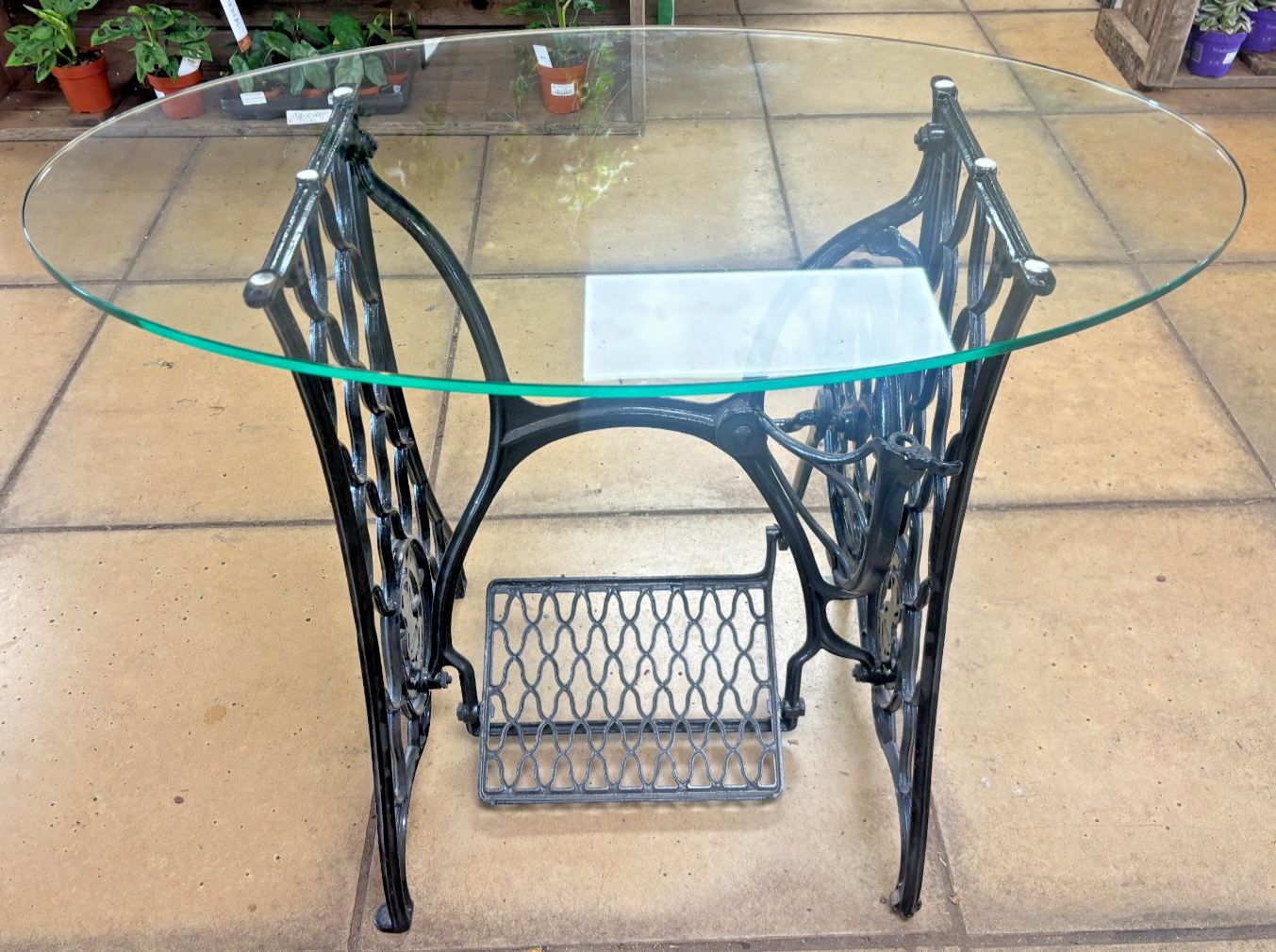 Antique Cast Iron Singer Sewing Machine Base With Glass Top Table