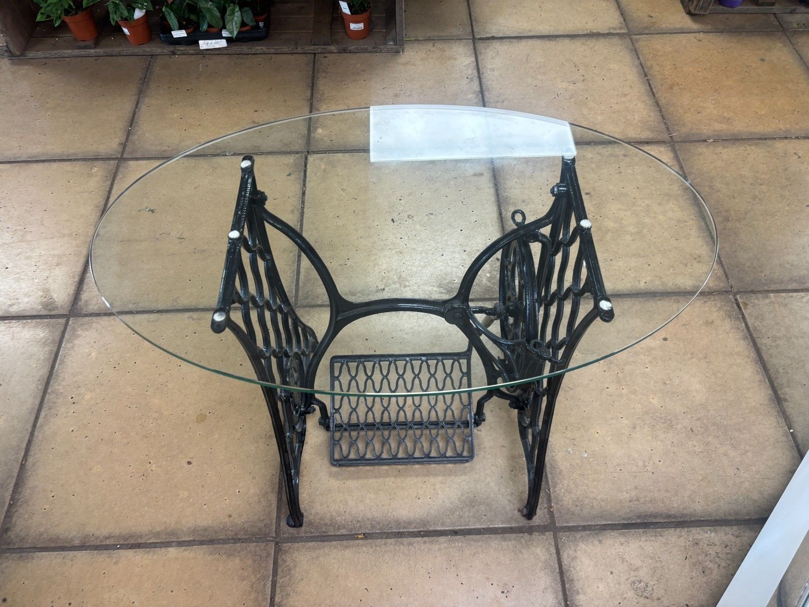Antique Cast Iron Singer Sewing Machine Base With Glass Top Table photo for sale