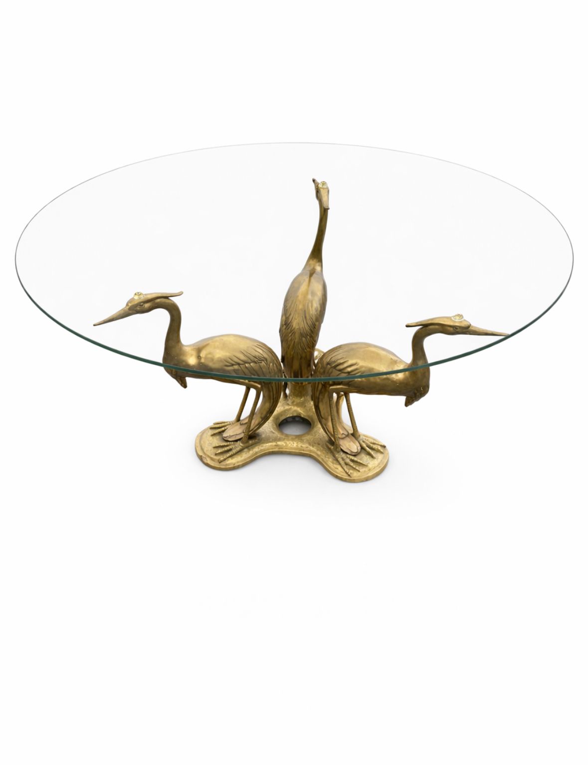 Willy Daro Hollywood Regency Coffeetable Decorated With A Copper Sculptural Three Crane Motif