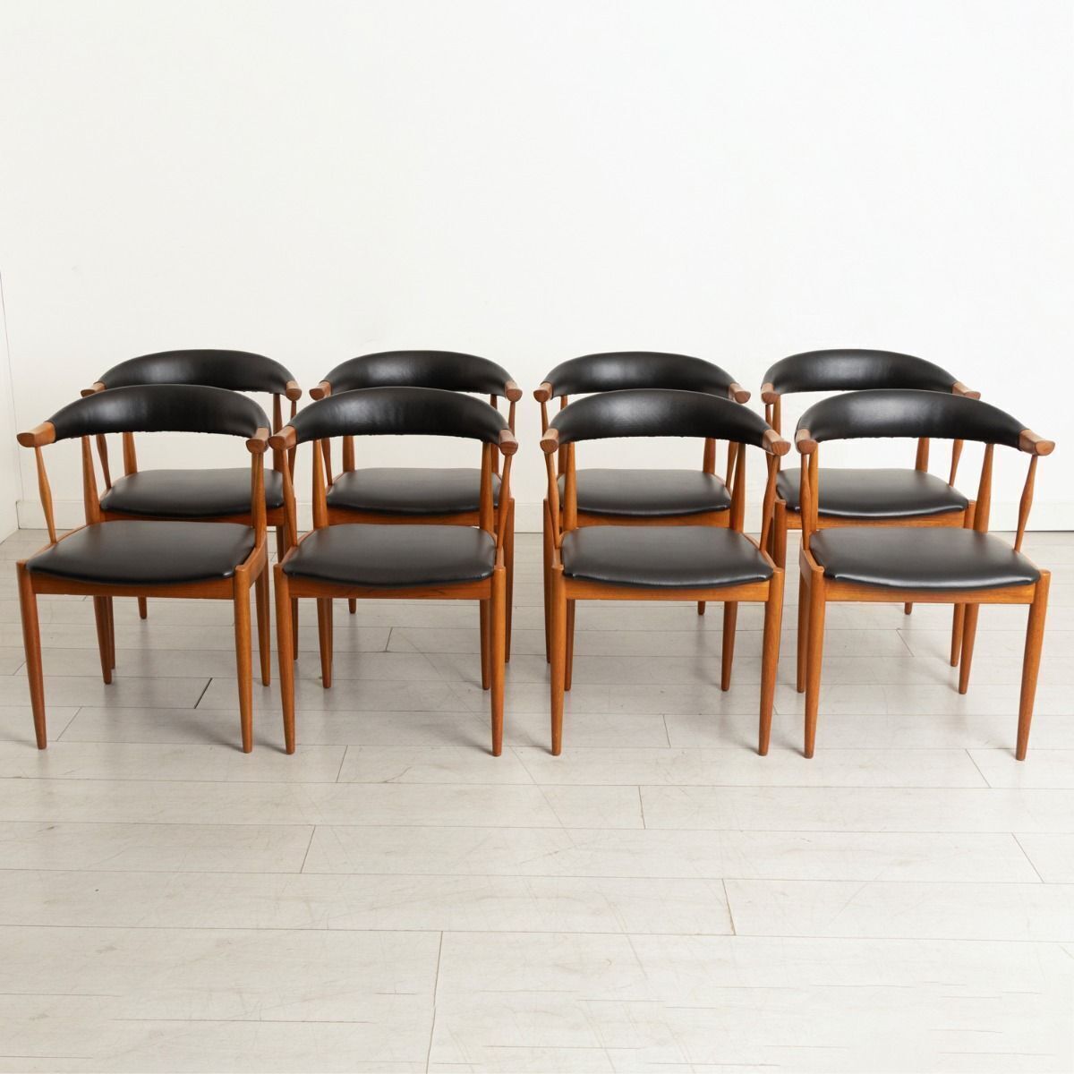 Set Of 8 Midcentury Danish Model Ba113 Dining Chairs In Teak By Johannes Andersen For Brdr C.1965, Newly Reupholstered