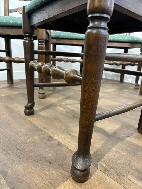 Vintage Oak Set Of Five Ladder Back Dining Chairs photo for sale