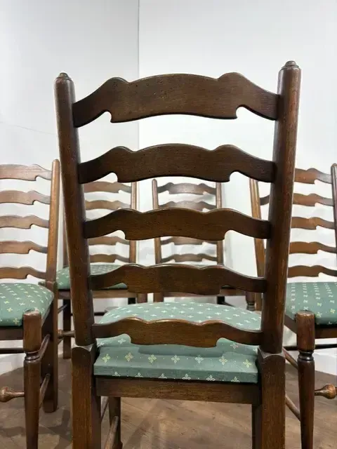 photo for sale Vintage Oak Set Of Five Ladder Back Dining Chairs