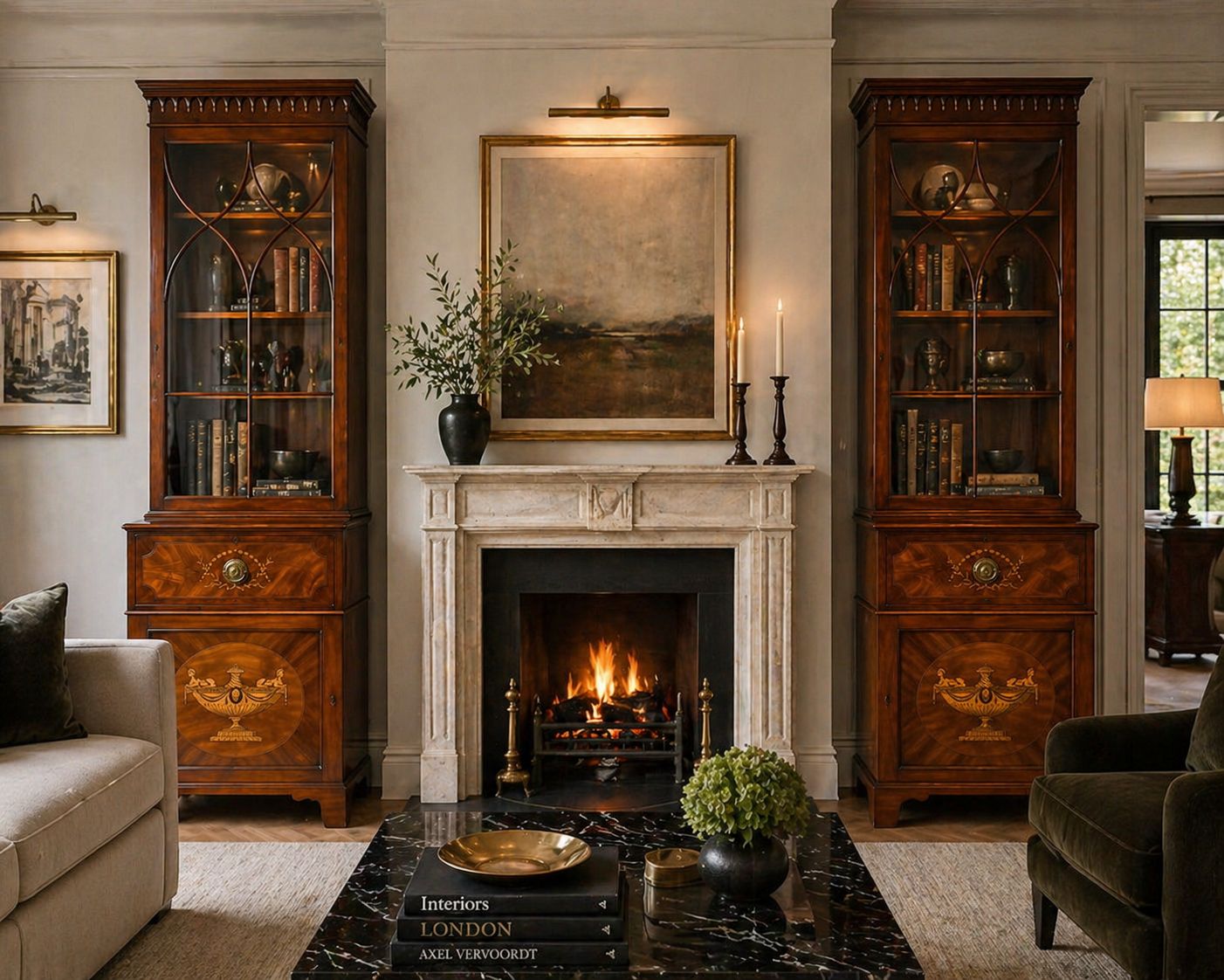 Antique Pair 19th Century Mahogany Inlaid Astragal Glazed Library Bookcases photo furniture