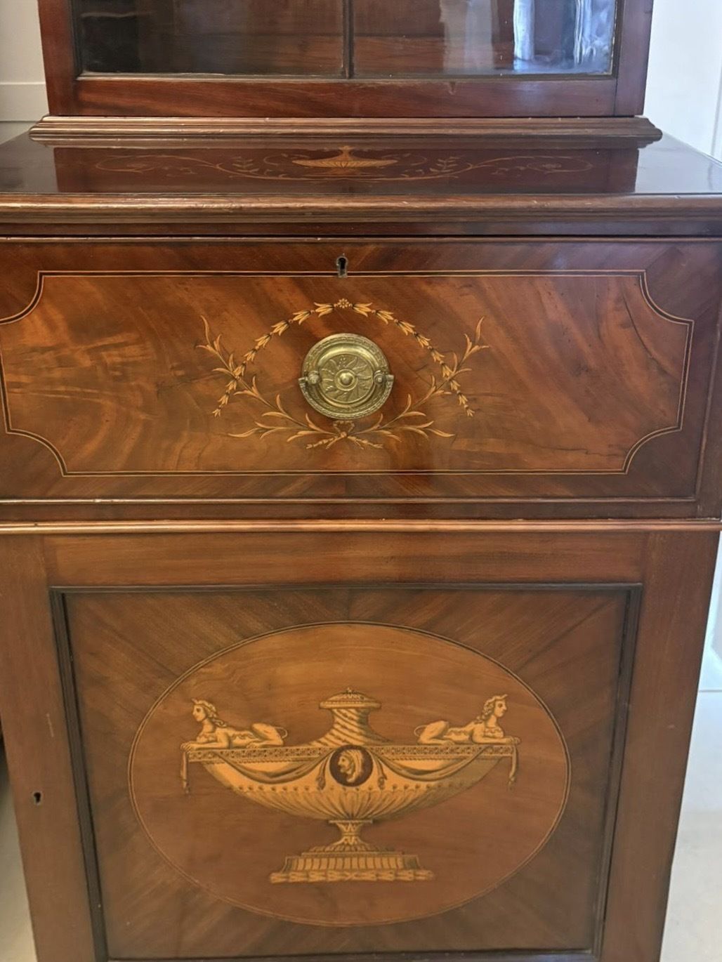 Furniture Antique Pair 19th Century Mahogany Inlaid Astragal Glazed Library Bookcases photo