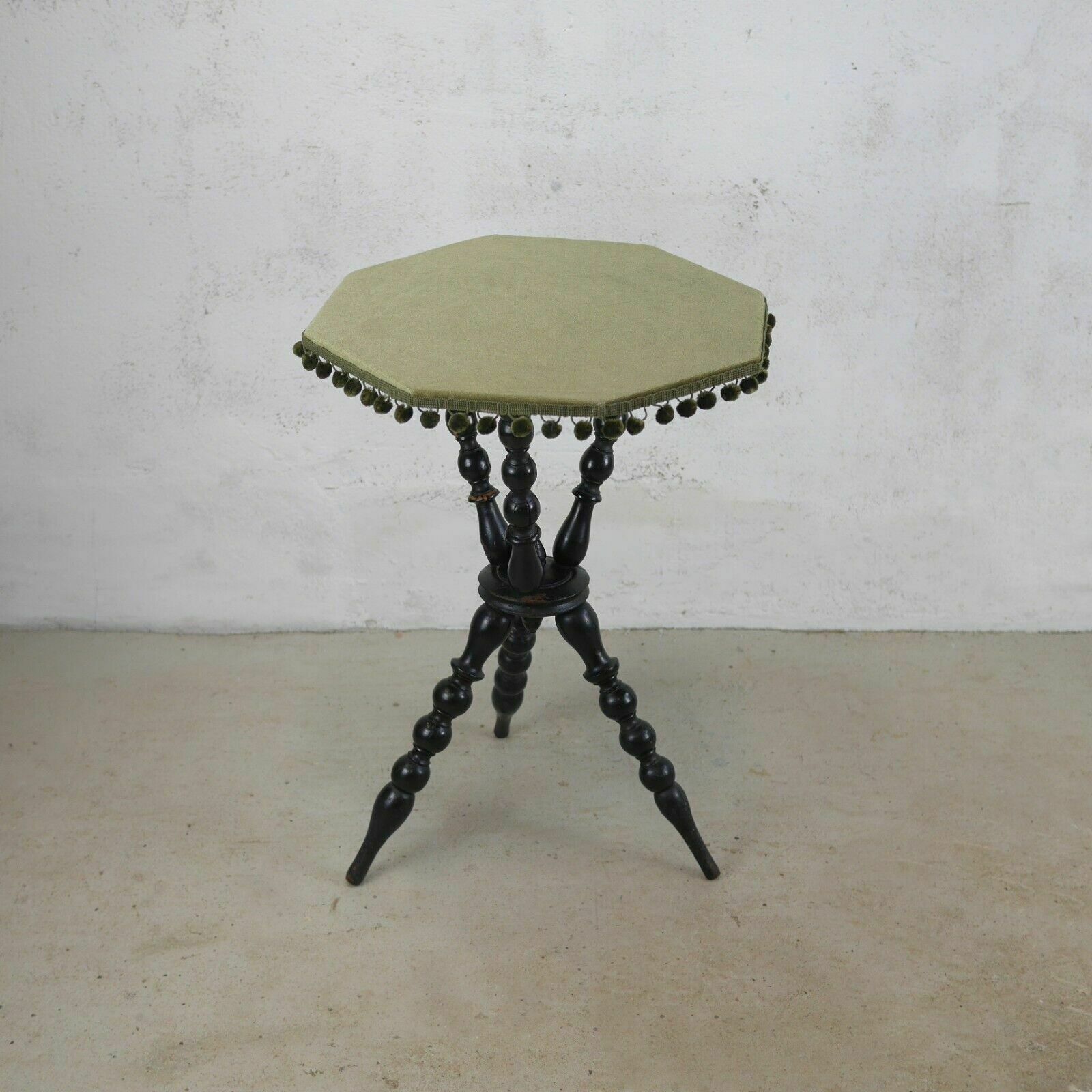 Antique Victorian Ebonised Gypsy Octagonal Side Lamp Table Bobbin Legs Green Top photo Furniture