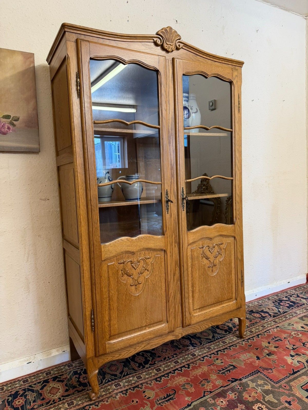 French Carved Oak Two Door Bookcase Circa 1950 photo Furniture