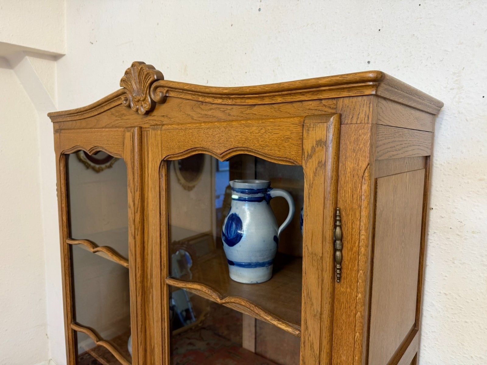 French Carved Oak Two Door Bookcase Circa 1950 photo vintage