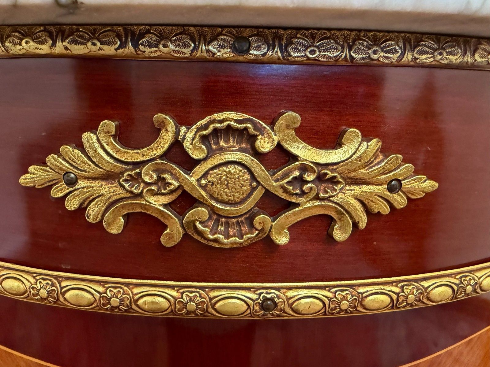 Furniture Quality French Marble Top Curved Side Cabinet photo