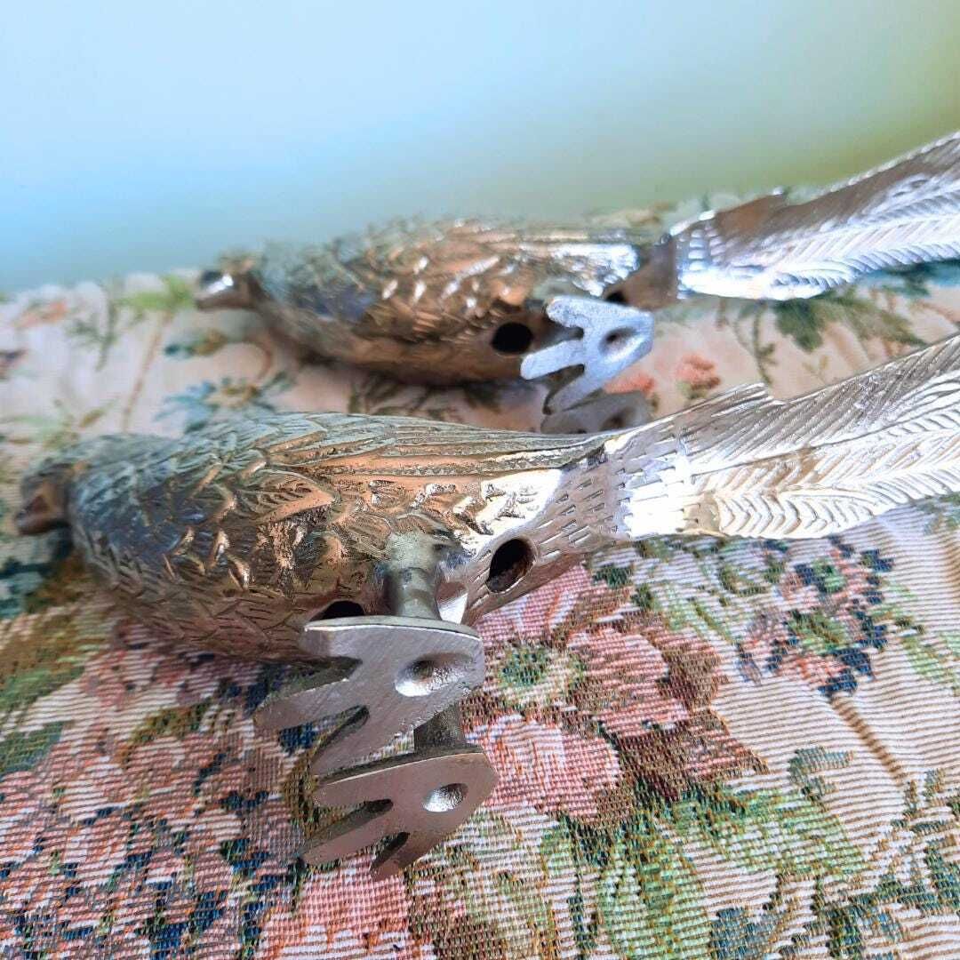 photo furniture Large Mid Century Silver Tone Pheasants Figures Pair C 1970's. French Country Style Birds