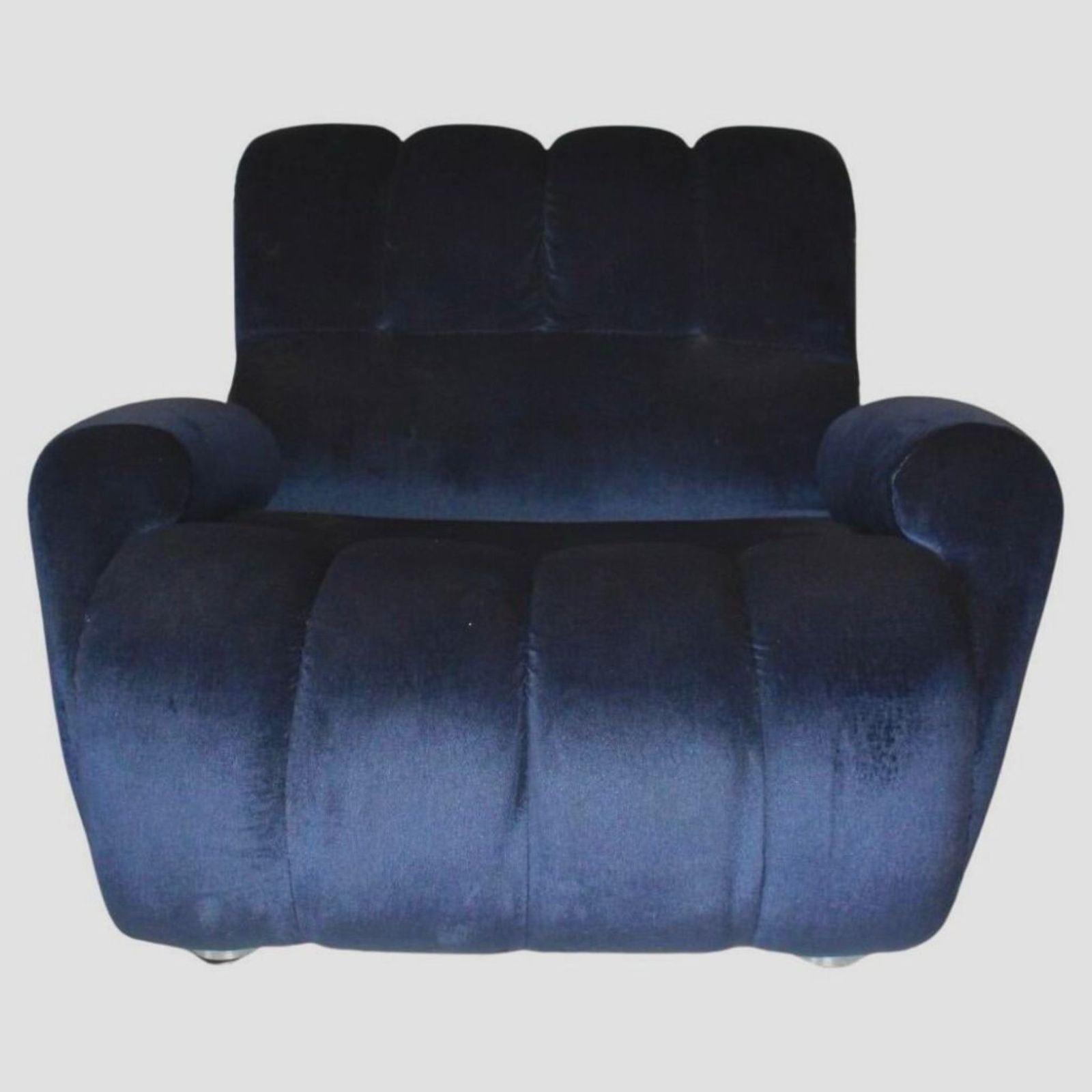 Italian Blue Velvet Lounge Armchair, 1980s, Modern Design, Italy photo for sale