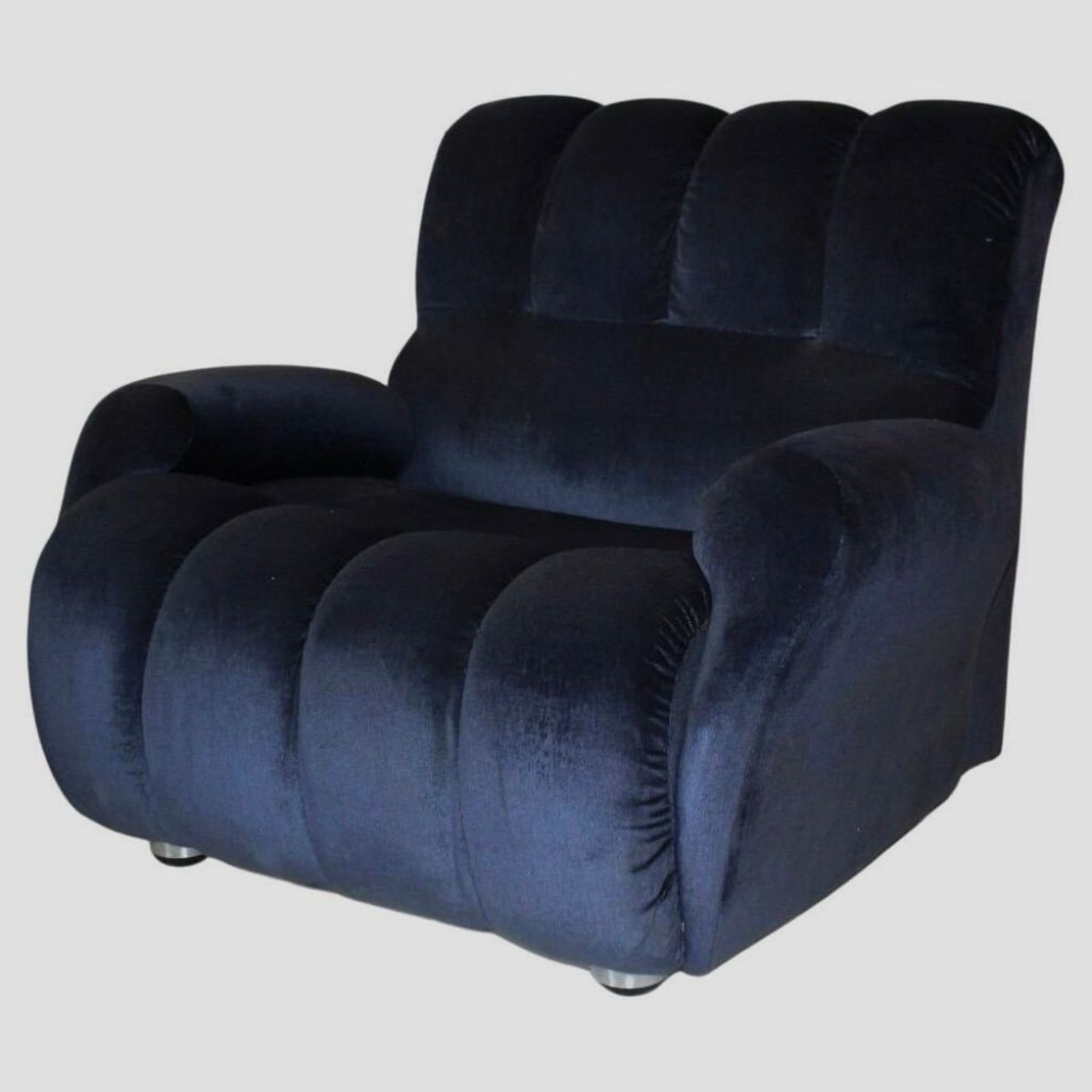 Italiaanse fauteuil met blauw fluweel, jaren 1980, modern design, Italië