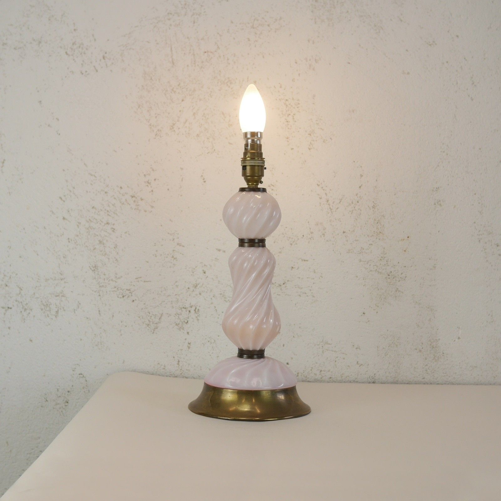 Vintage Pale Pink Milk Glass Brass Murano Style Lamp #102952 photo for sale