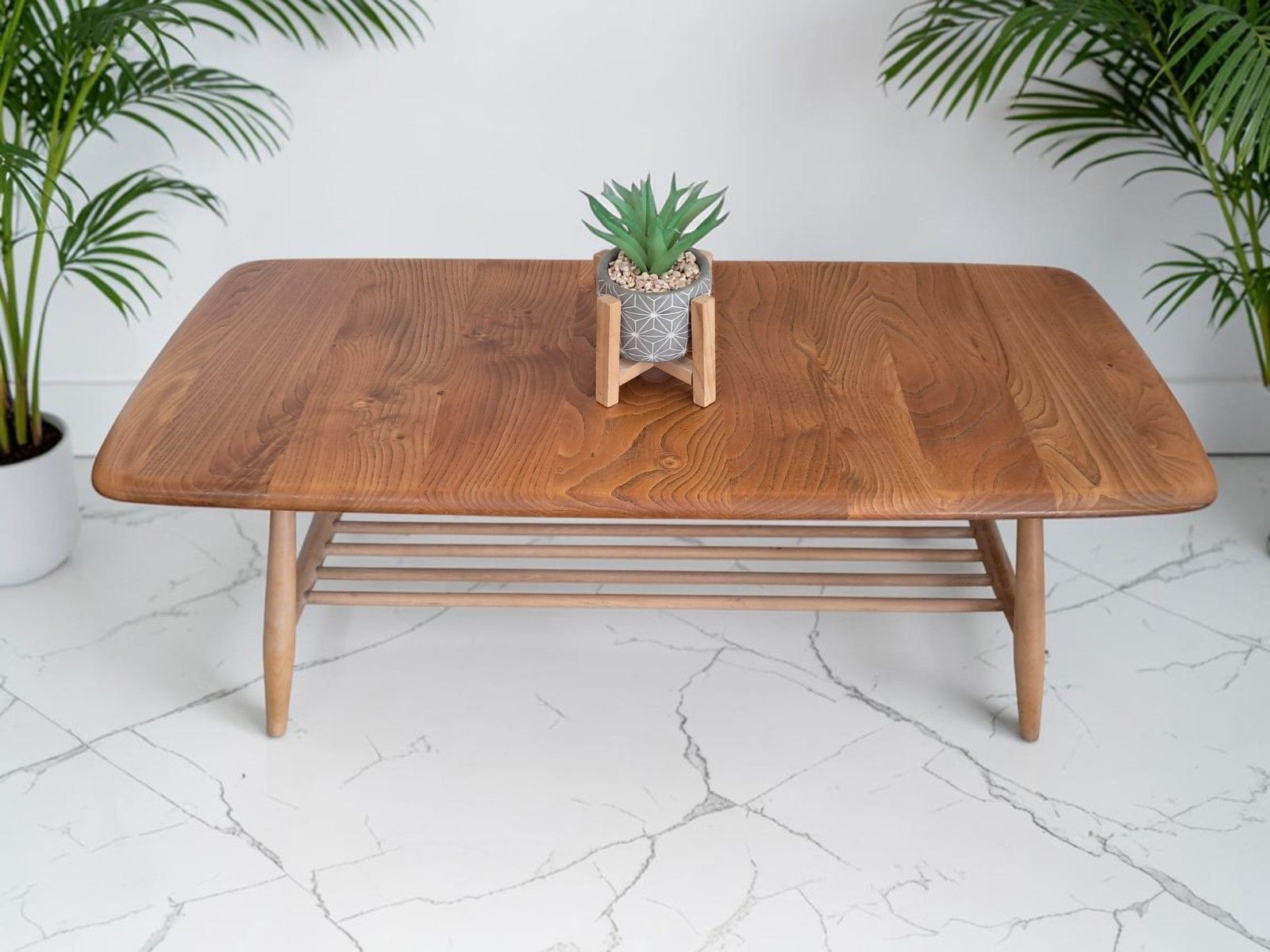 Mid Century Ercol Plank Coffee Table Solid Elm Vintage Retro