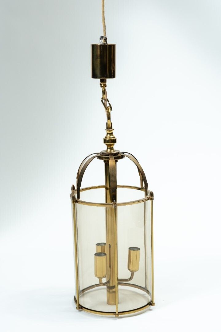 Vintage Pendant Lamp With Smoked Glass And Polished Copper Frame (1970s)
