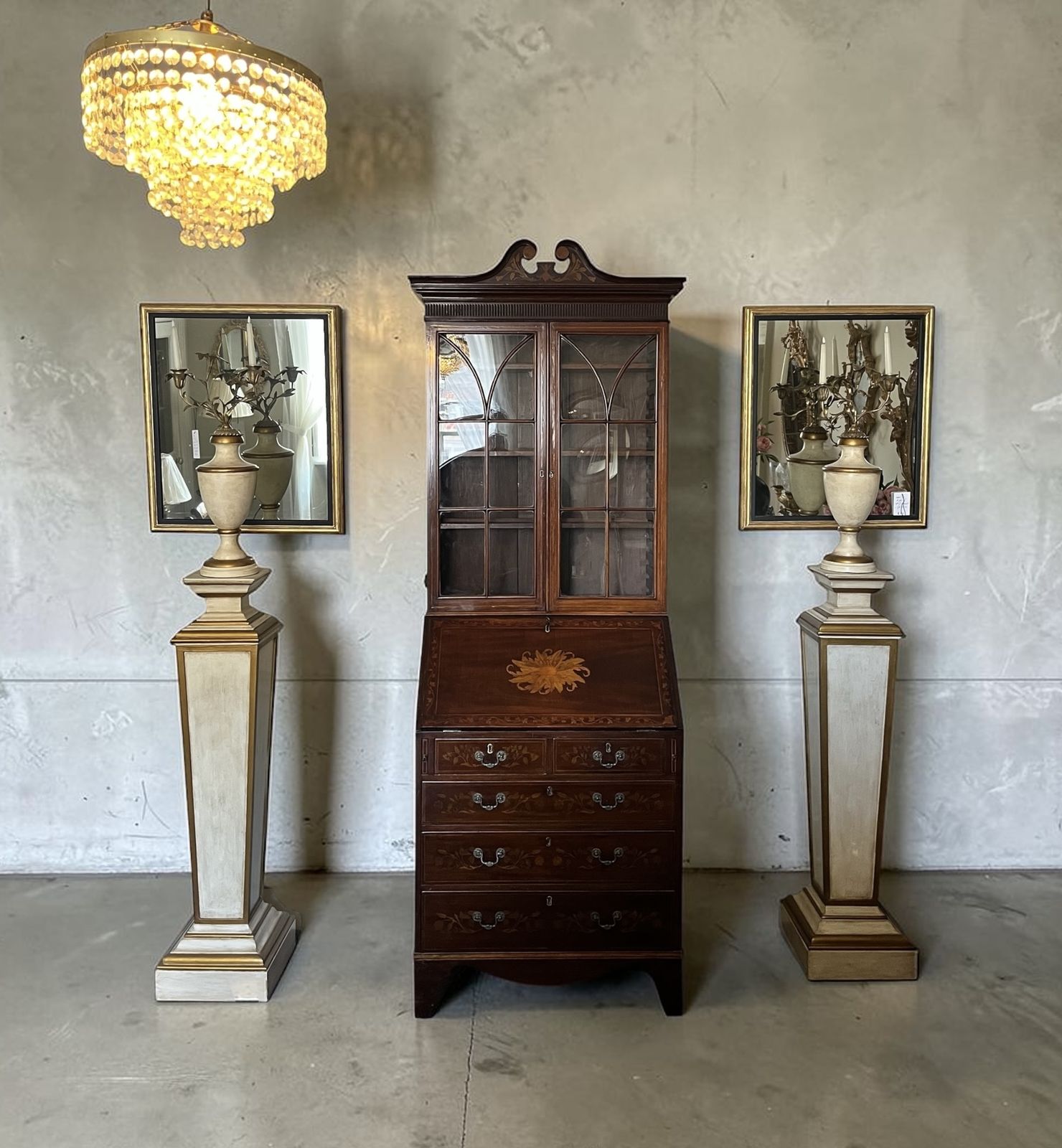 A George III Style Marquetry Inlaid Mahogany Bookcase Bureau photo furniture