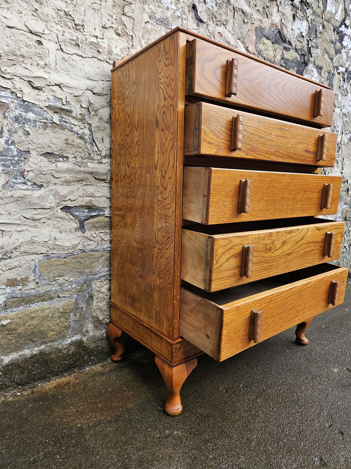 photo buy Vintage Oak Chest Of Drawers Five Drawer Cabinet