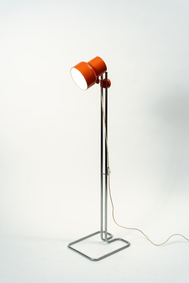 Ikea Vintage Orange Floor Lamp With Chrome Rod And Geometric Base For Börje Claes Modern Scandinavian Space Age