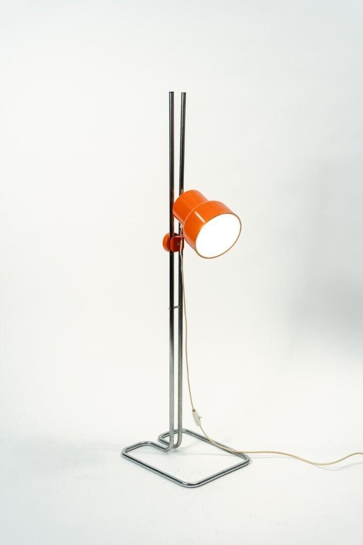 Ikea Vintage Orange Floor Lamp With Chrome Rod And Geometric Base For Börje Claes Modern Scandinavian Space Age photo furniture