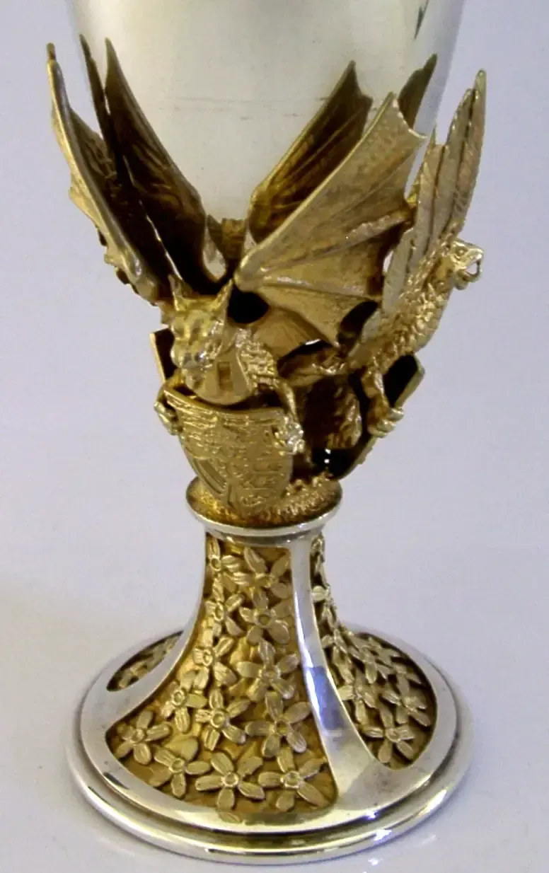 Rare Aurum 376g English Sterling Silver Gilt Goblet Chalice 1981 Royal photo for sale