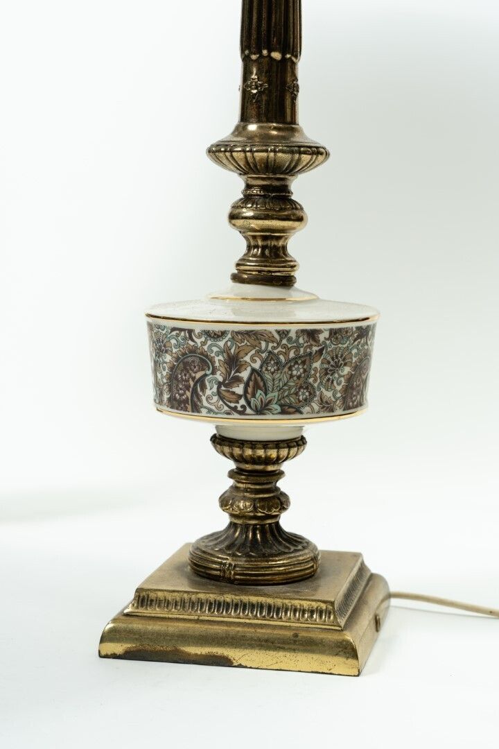 Pair Of Neoclassical Style Table Lamps, Combining Copper And Porcelain photo for sale