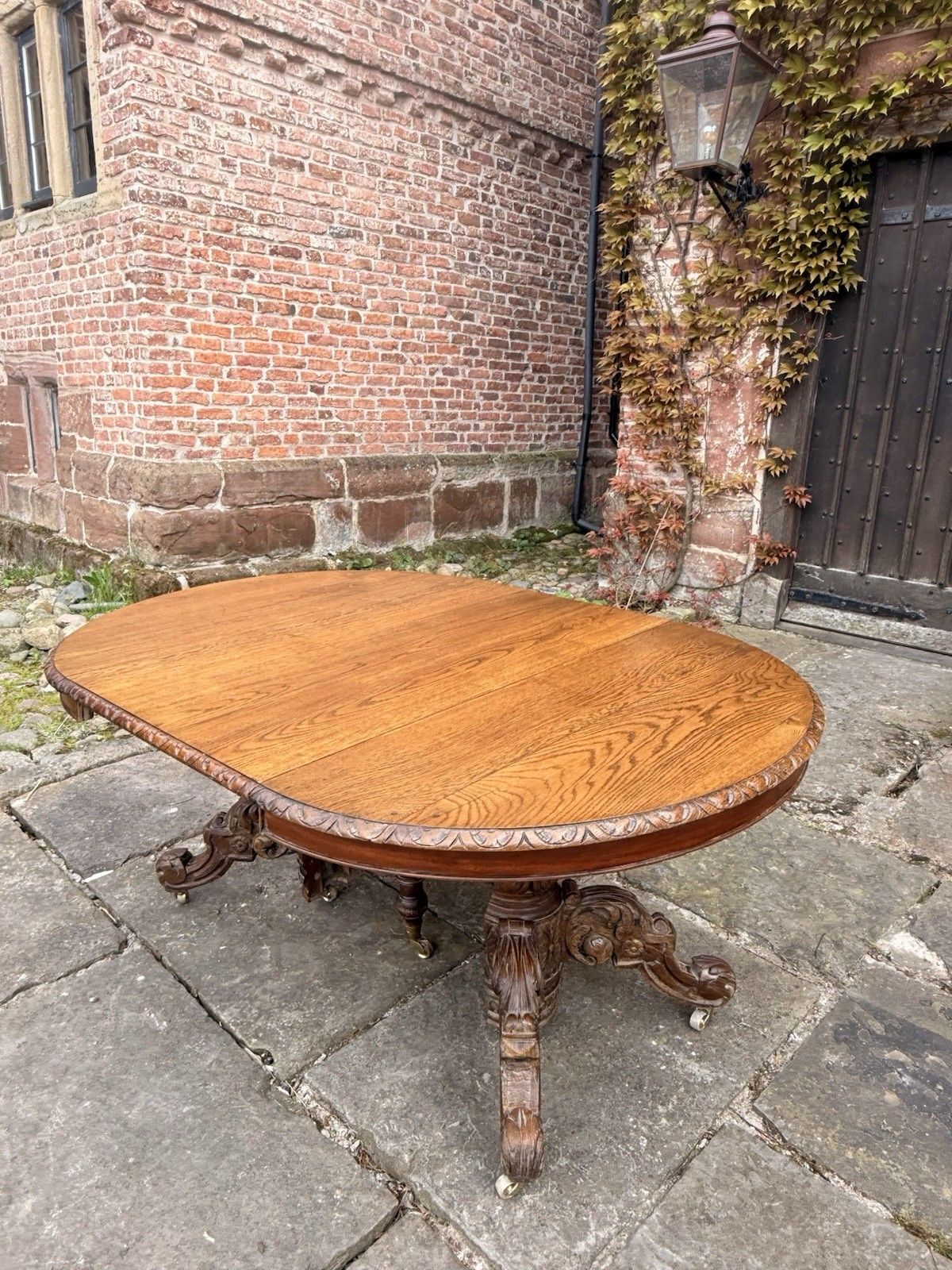 photo for sale Rare French Antique Carved Oak Henri II Extending Split Pedestal Dining Table