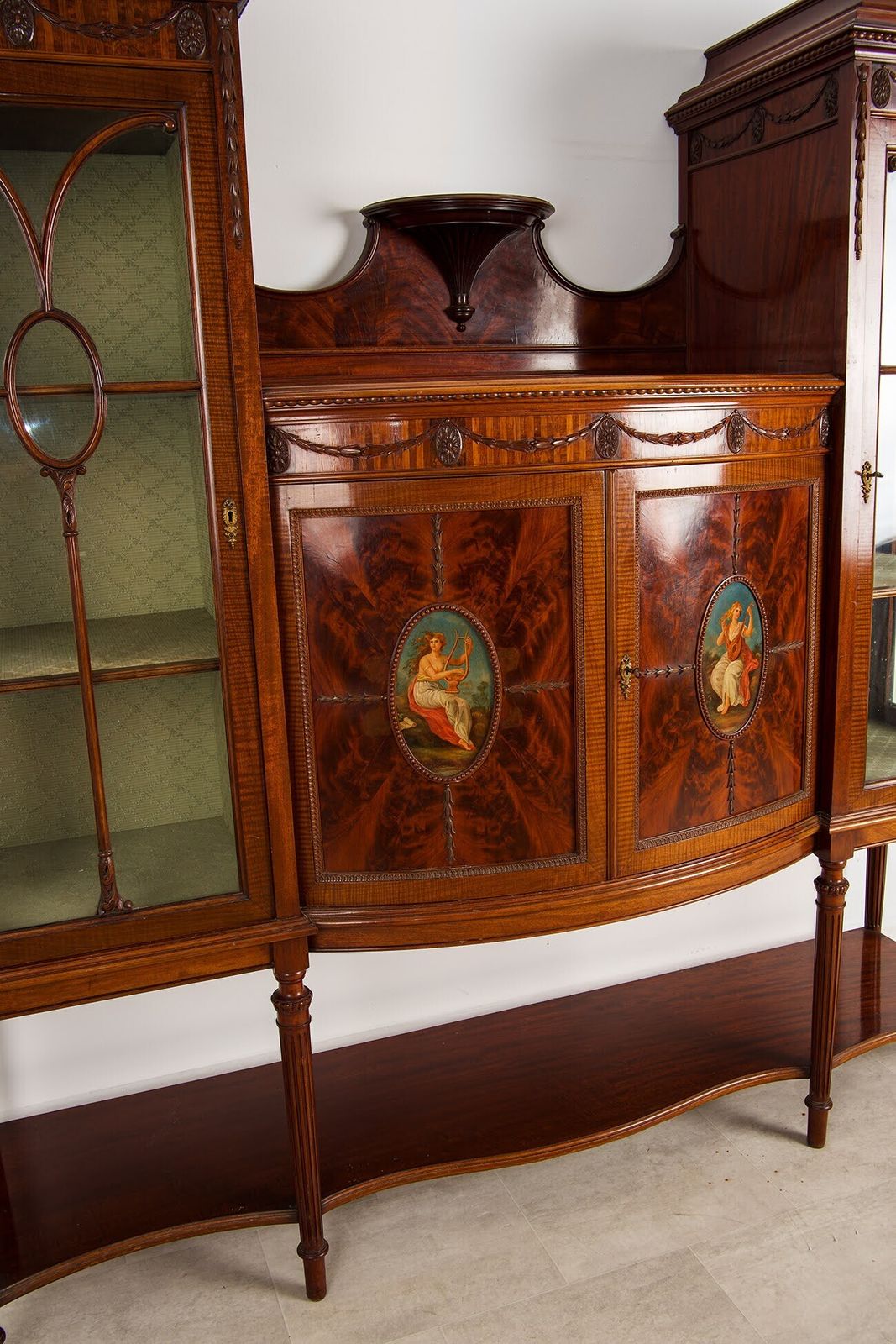 Antique Flamed Mahogany Display Cabinet Bookcase By T. Inglesant & Sons Leicester photo Furniture