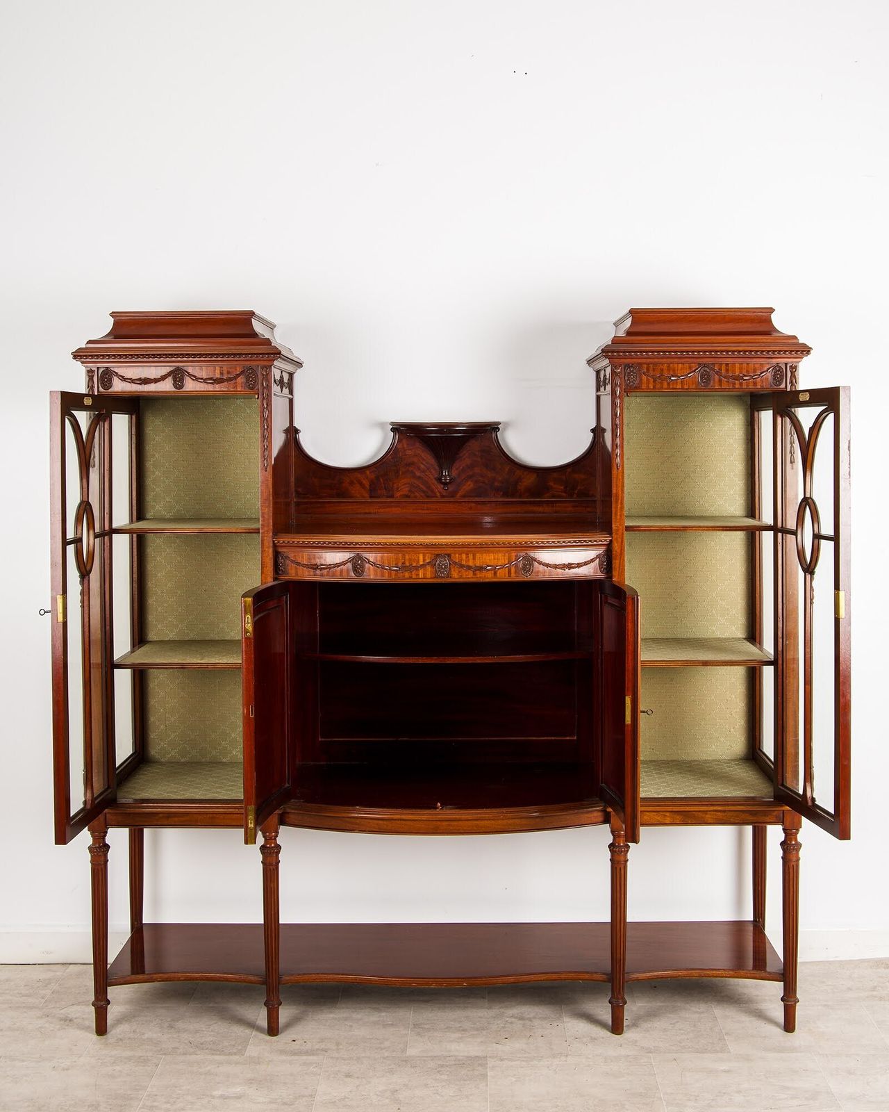 Antique Flamed Mahogany Display Cabinet Bookcase By T. Inglesant & Sons Leicester photo 1650.0