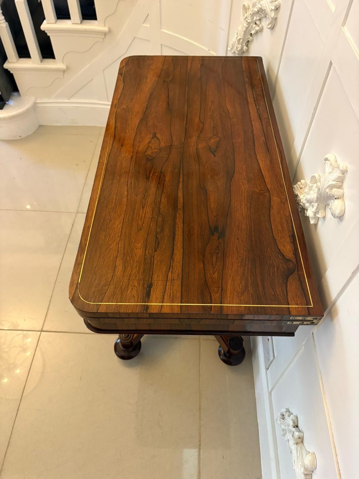 Antique 19th Century Rosewood Brass Inlaid Card Table Fold Over Top photo 2385.0