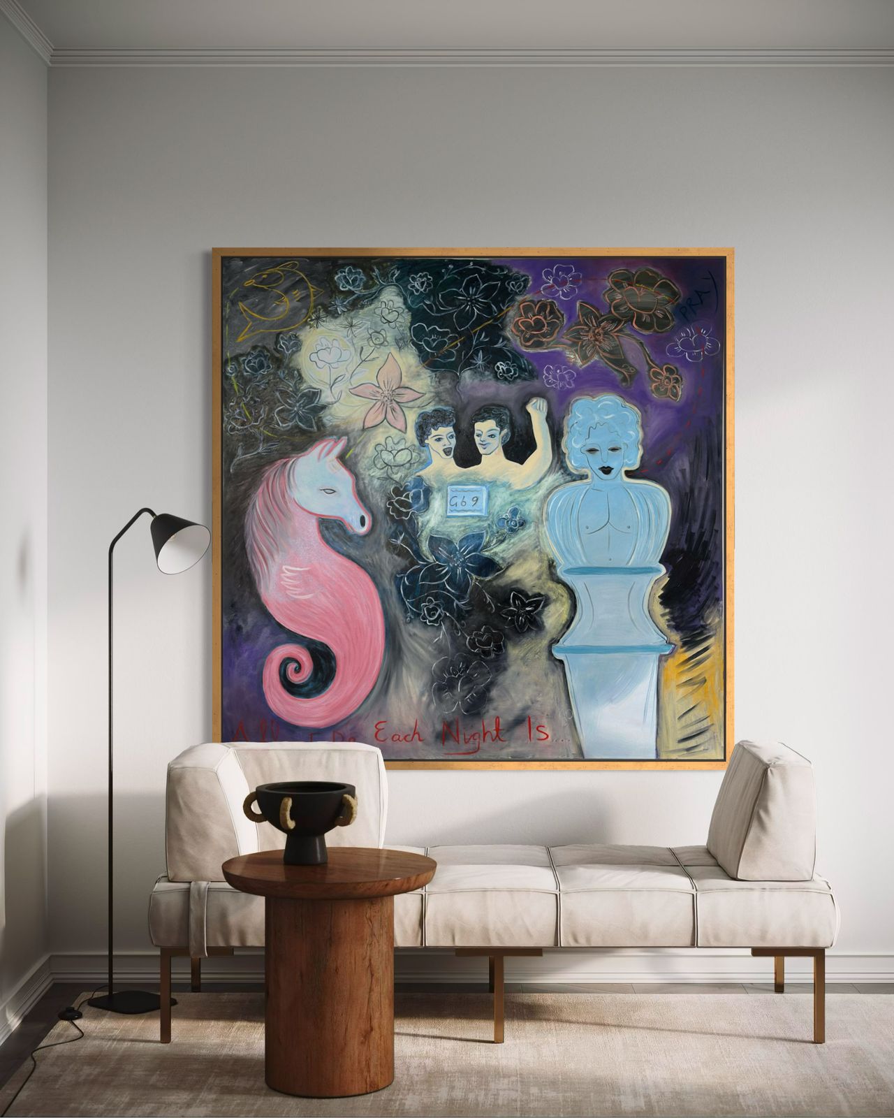 photo furniture Large Contemporary Oil Painting ‘All I Do Each Night Is… Pray’ By Steven E Robertson, Scotland, 2025