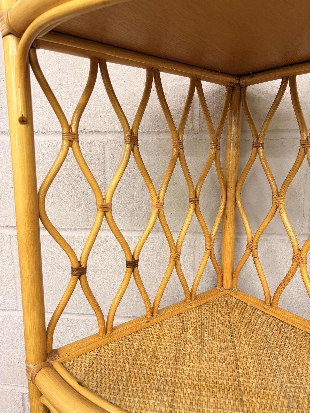 Vintage Tall Corner Cane/ Rattan Shelving Unit photo vintage