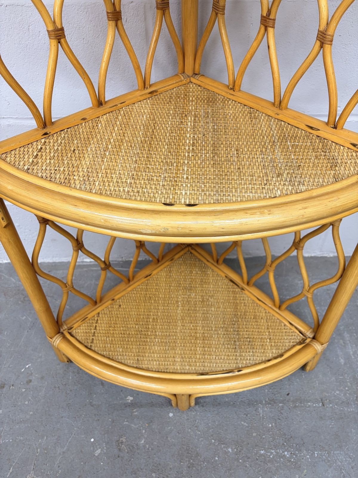 Vintage Tall Corner Cane/ Rattan Shelving Unit photo 225.0