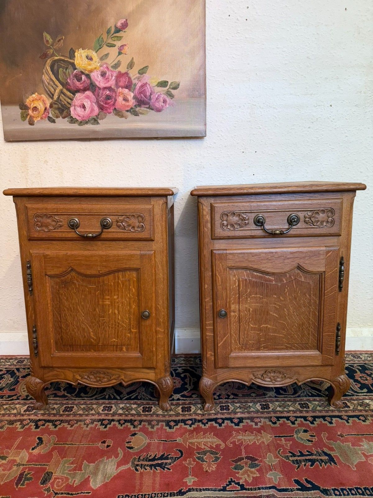 Pair Of French Carved Oak Bedside Cabinets Circa 1950