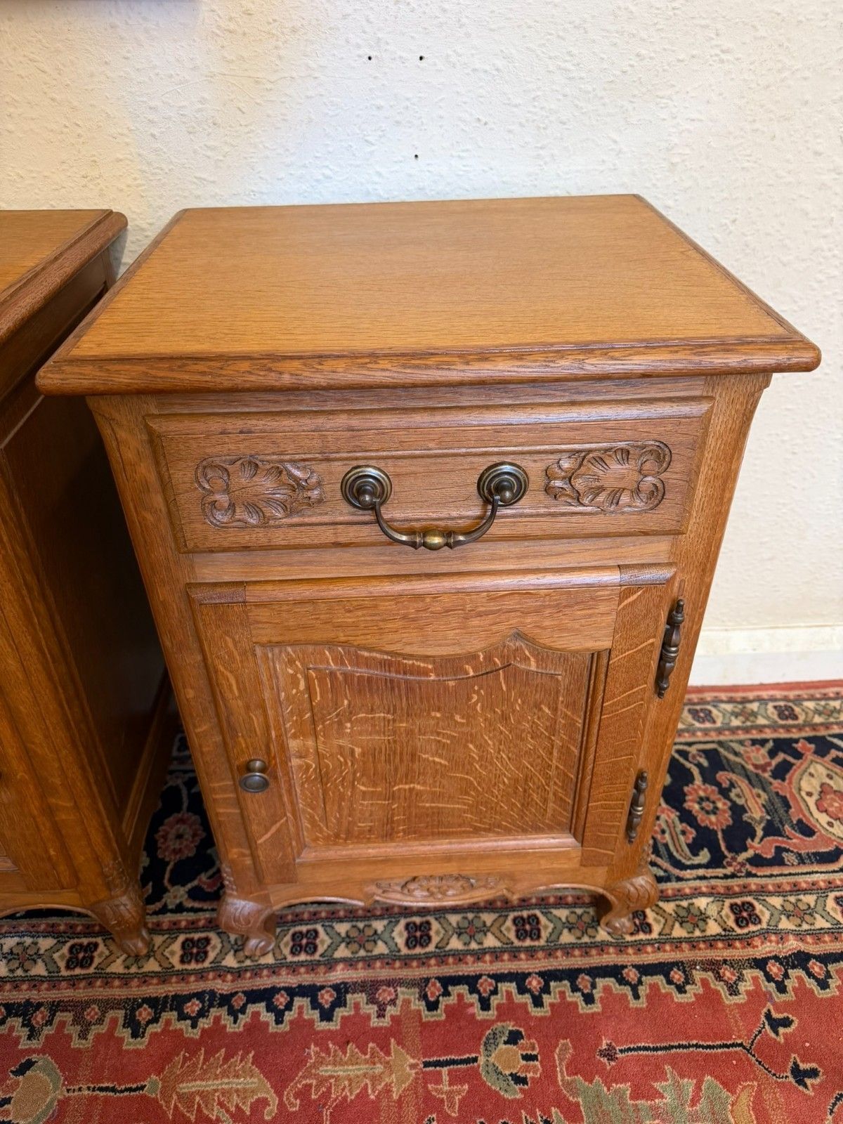 Pair Of French Carved Oak Bedside Cabinets Circa 1950 photo vintage