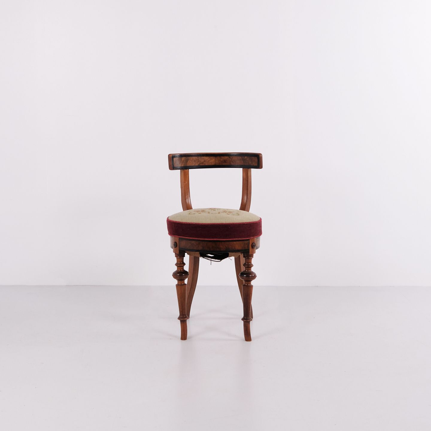 Small Piano Stool In Polished Walnut With Marquetry From 1880