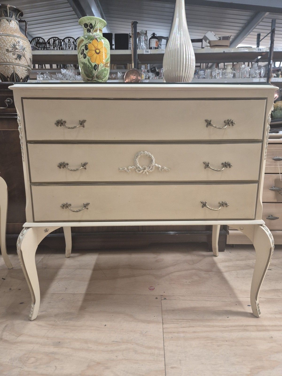 Vintage Jarman & Platt French Style Cream Chest Of Drawers 3 Drawer Cabinet