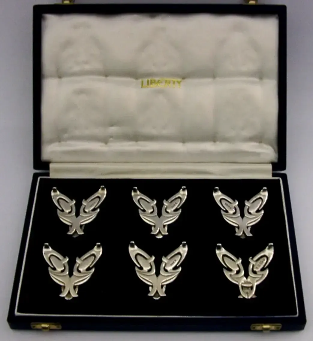 Zeldzame Liberty & Co Jocelyn Burton Sterling Zilver Menuhouders 1991 Zwaar 147g photo Woonaccessoires