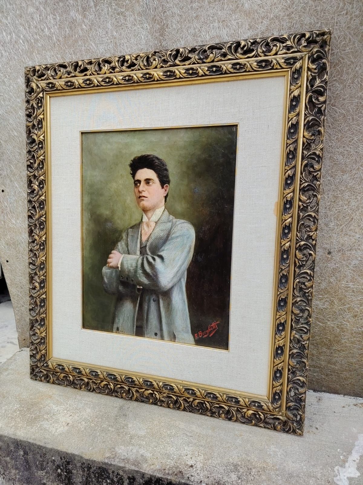 Oil Painting On Canvas Portrait Pietro Mascagni Primi 900 F.Borghetti photo furniture