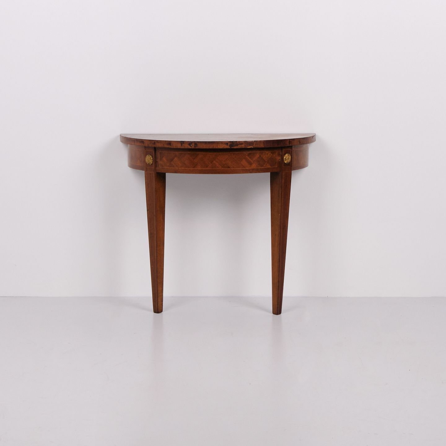 Antique Console Table In Fruitwood With Marquetry And Gilded Ornaments From The 1880s