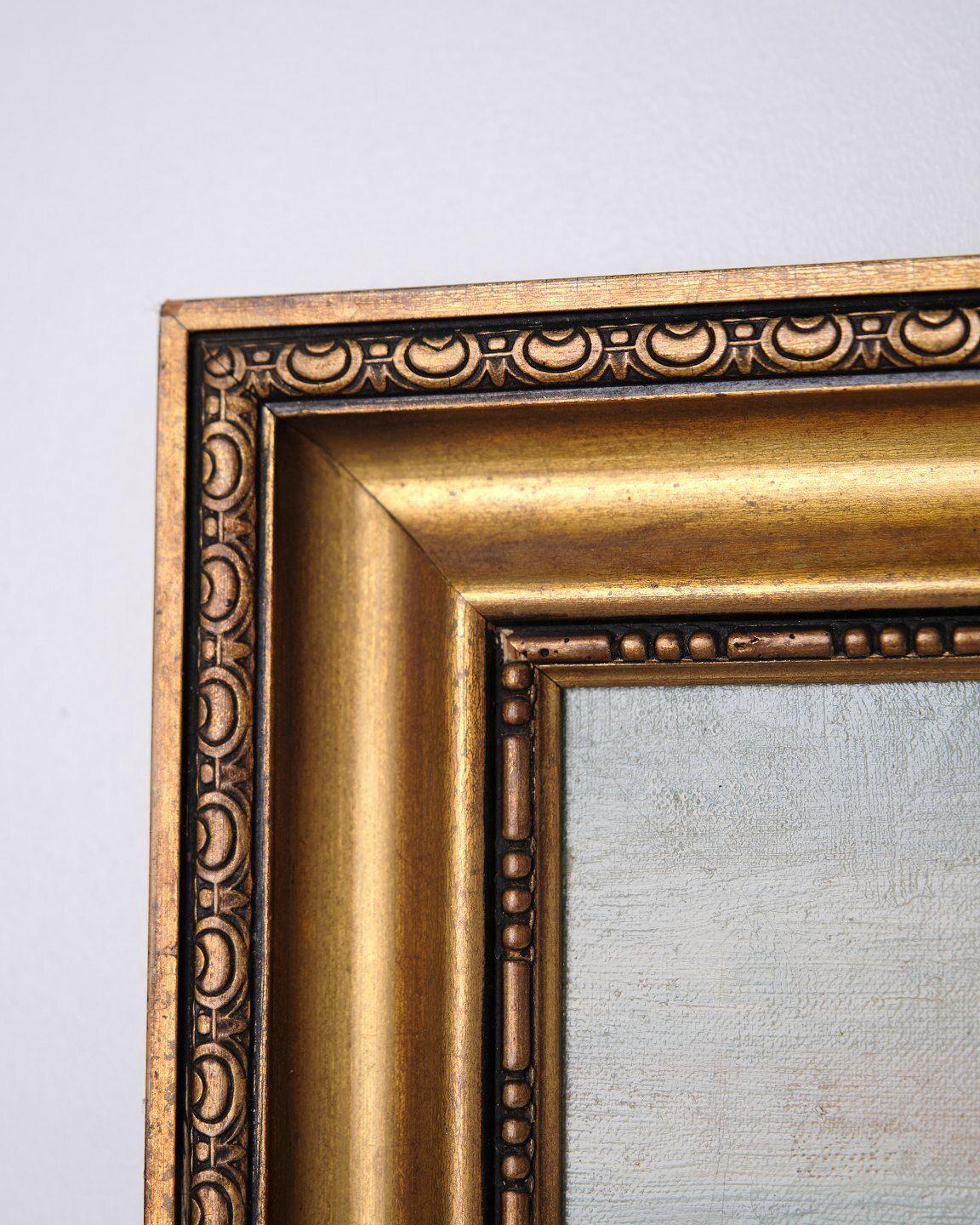 Marine Painting With Three Sailing Ships Near Kronborg Castle In Gilt Frame From The 1890s photo for sale