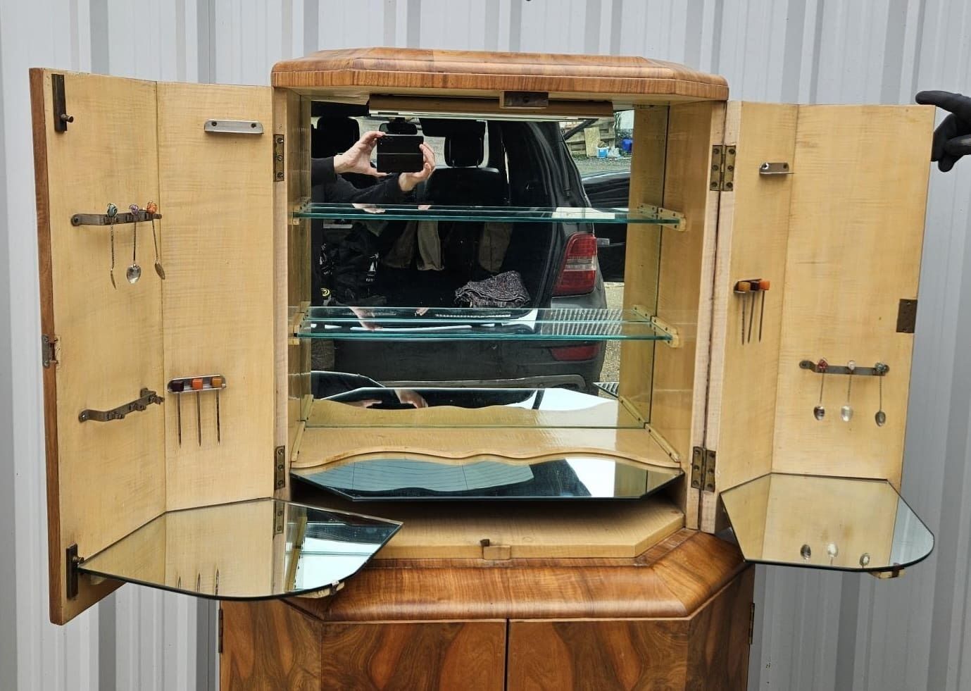photo furniture British Art Deco Cocktail Bar With Stunning Figured Walnut