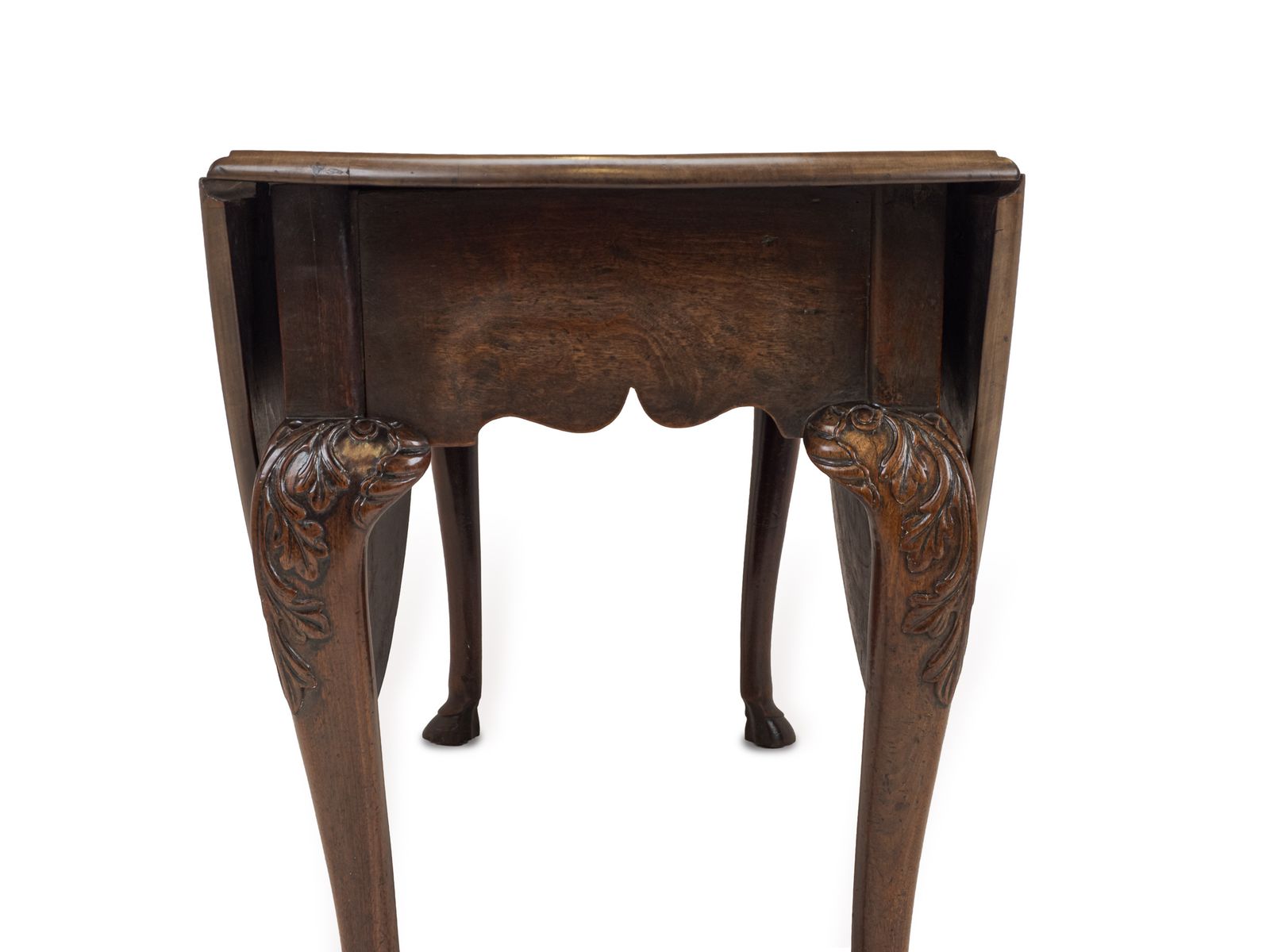 photo for sale George II Irish Mahogany Oval Drop Leaf Dining Table, C.1750, Carved Cabriole Legs And Hoof Feet